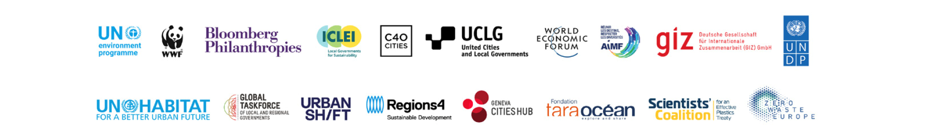 cuadrícula de los logotipos de las organizaciones que colaboraron en el foro internacional de parís para acabar con la contaminación por plásticos en las ciudades