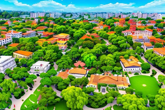 imagen de dron de una ciudad de naturaleza positiva generada por ai