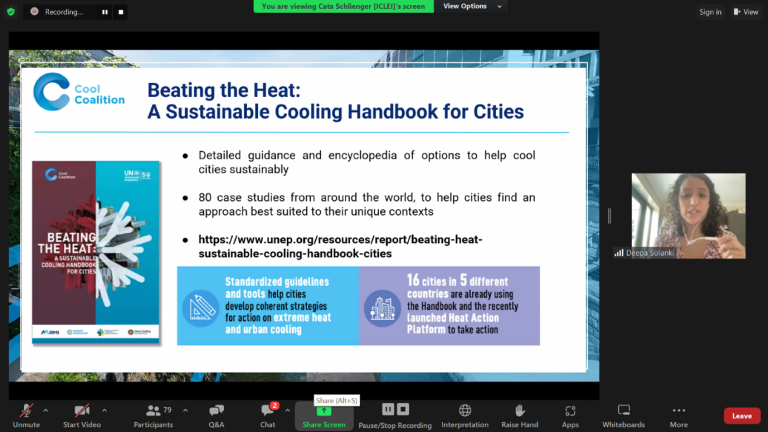 una captura de pantalla del seminario web ICLEI Energy Exchanges y UrbanShift sobre refrigeración urbana
