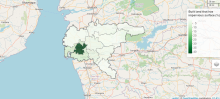 mapa que muestra el índice de superficies impermeables en surat (india) y sus alrededores